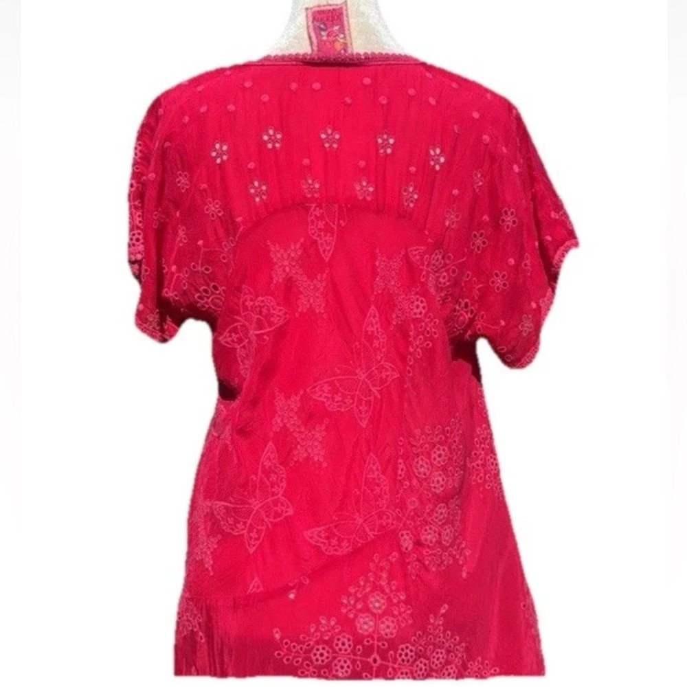 John Was Embroidered Butterfly Fuchsia PinkEyelet Short Sleeve Tunic Top Dress - Picture 5 of 10